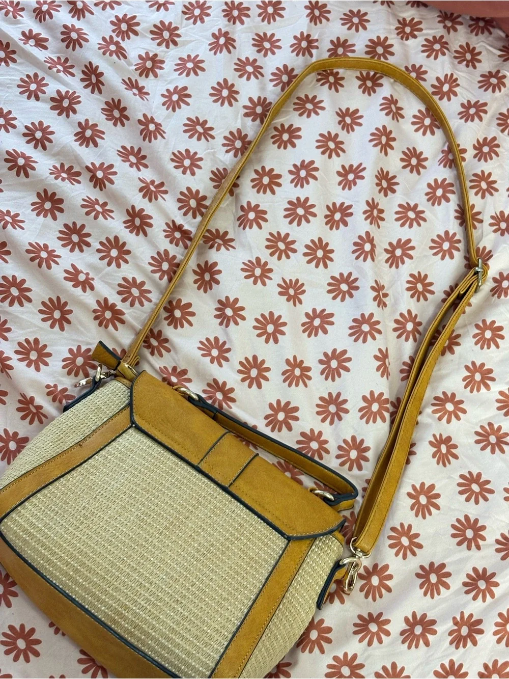 Mustard Yellow Woven Crossbody Bag with Top Handle